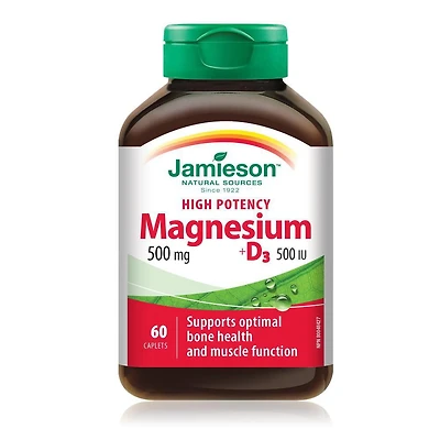 Jamieson Magnésium 500 mg + D3 500 UI 60 caplets
