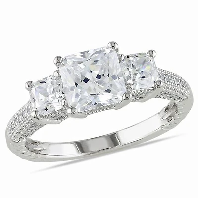 Miabella 5.17 Carat T.G.W. Square and Round-Cut Cubic Zirconia Sterling Silver Three-Stone Engagement Ring