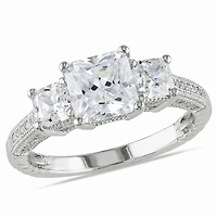 Bague de fiançailles à trois pierres Miabella avec 5.17 carat de zircons cubiques coupe ronde et carré en argent sterling
