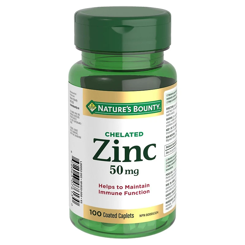 Nature's Bounty Zinc, 50 Mg, Soutien De La Fonction Immunitaire, Aide À Métaboliser Les Nutriments, Aide À La Formation Des Tissus, Pour Une Bonne Santé Et Une Peau Saine, Caplets Enrobés