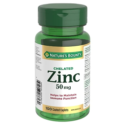 Nature's Bounty Zinc, 50 Mg, Soutien De La Fonction Immunitaire, Aide À Métaboliser Les Nutriments, Aide À La Formation Des Tissus, Pour Une Bonne Santé Et Une Peau Saine, Caplets Enrobés