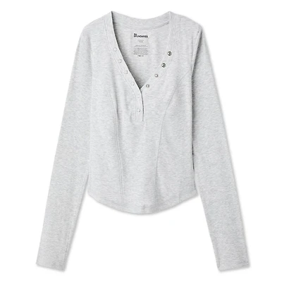 T-shirt avec manches longues et col henley No Boundaries pour femmes