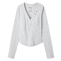 T-shirt avec manches longues et col henley No Boundaries pour femmes