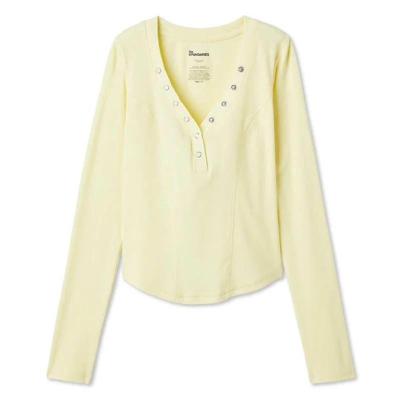 No Boundaries Women's Long-Sleeve Henley T-Shirt