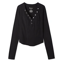 T-shirt avec manches longues et col henley No Boundaries pour femmes