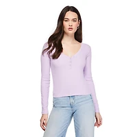 No Boundaries Women's Long-Sleeve Sleep Henley T-Shirt
