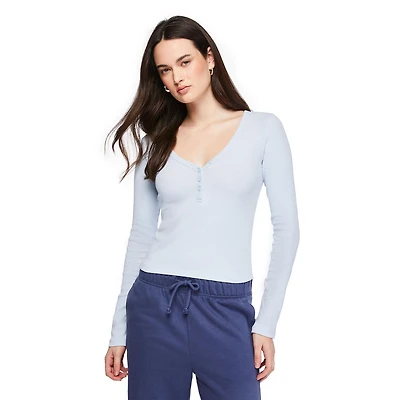 No Boundaries Women's Long-Sleeve Henley T-Shirt