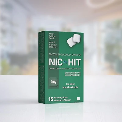 NIC HIT Gommes. Nicotine 2 mg, Saveur de menthe, Aide pour arrêt tabagique