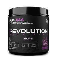 Revolution Nutrition, Poudre Pure EAA, Acides Aminés Essentiels pour la Récupération Post-Workout, Sans Gluten, Zéro Calorie, Zéro Sucre, avec Électrolytes, 5 g d’EAA par Portion, Tranche de Raisin, 240 g (26 Portions)
