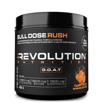 Revolution Nutrition, Bull Dose Rush, Pre Workout Powder, Citrulline Malate, Helps Improve Focus, For Men & Women, Supports Pumps & Strength, 438g, Candy Peach (33 Servings)