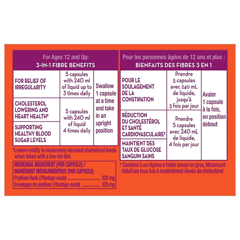 Metamucil Fibre 3 in 1 MultiHealth Fiber Supplement Capsules