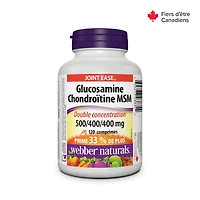 Webber Naturals Glucosamine chondroïtine MSM Double concentration,  500/400/400 mg 120 comprimés, PRIME ! 33 % de plus