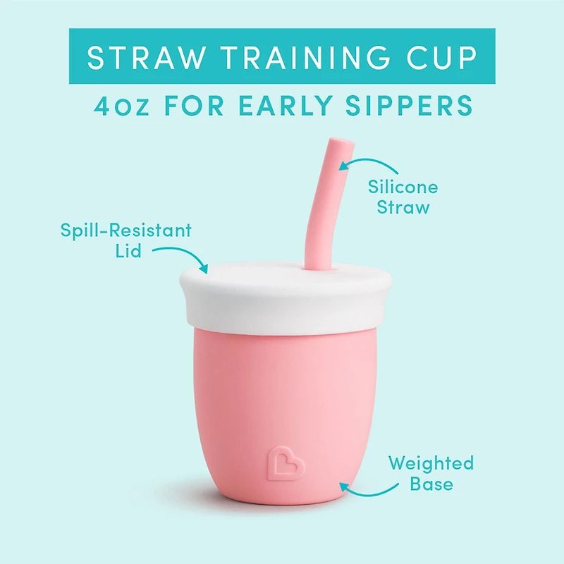 Tasse d'apprentissage avec paille C'est Silicone! Munchkin, 6+ mois, 4 onces Un avant-goût de cette vie sans bouteille!