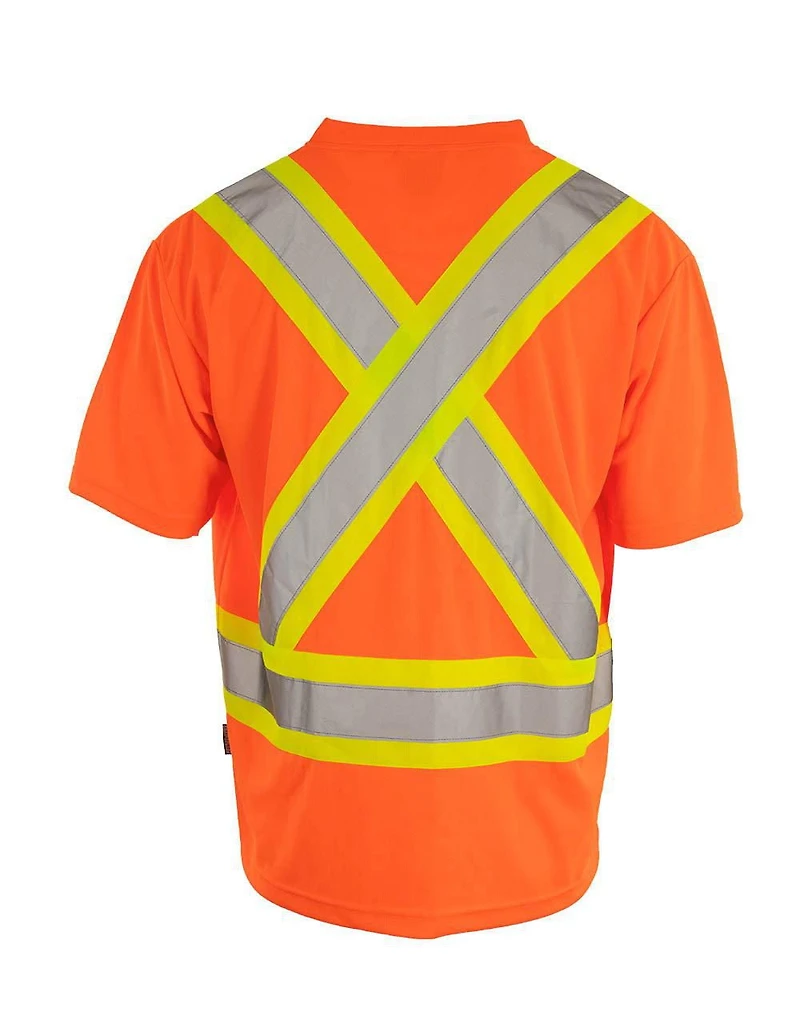 Forcefield Hi Vis V-Neck Short Sleeve Safety Tee Shirt, Size: M - 2XL