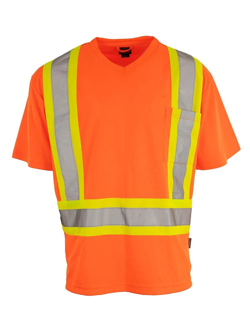 Forcefield Hi Vis V-Neck Short Sleeve Safety Tee Shirt, Size: M - 2XL
