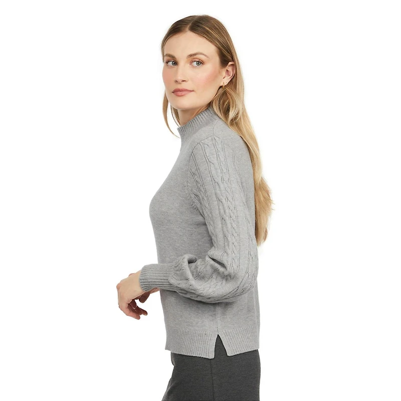 Mexx Women’s Mock Neck Sweater with Mix Cable Sleeves