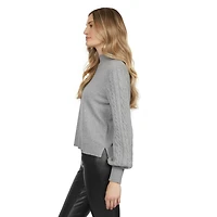 Mexx Women’s Mock Neck Sweater with Mix Cable Sleeves