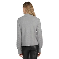 Mexx Women’s Mock Neck Sweater with Mix Cable Sleeves