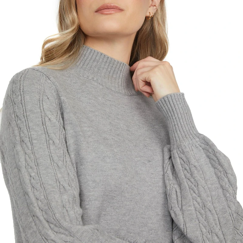 Mexx Women’s Mock Neck Sweater with Mix Cable Sleeves