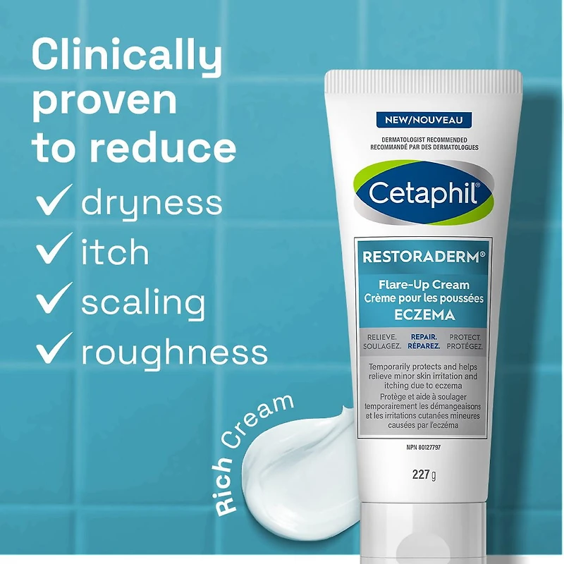 Cetaphil Restoraderm Flare-Up Cream, 48 Hour Hydration For Dry and Eczema Prone Skin, Fragrance Free, Dermatologist Tested