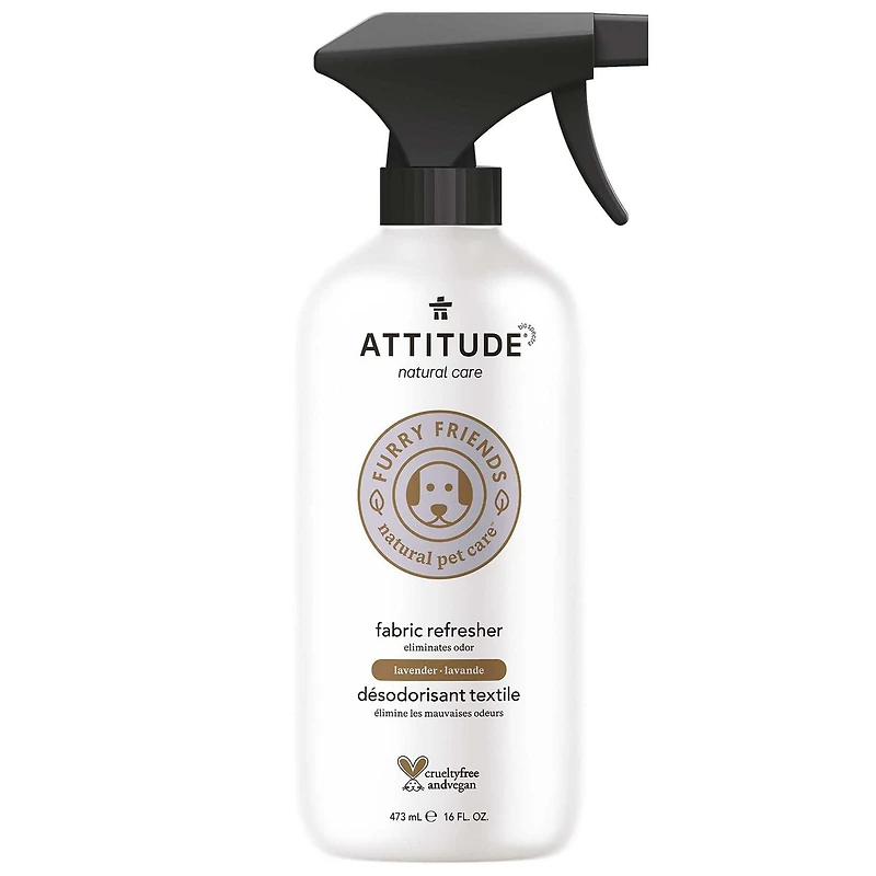 ATTITUDE Furry Friends, Désodorisant Textile, Lavande, Produits nettoyants pour animaux, Taches et odeurs, 473 mL