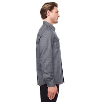 Dark Black Men's Long-Sleeve Button-Down Shirt