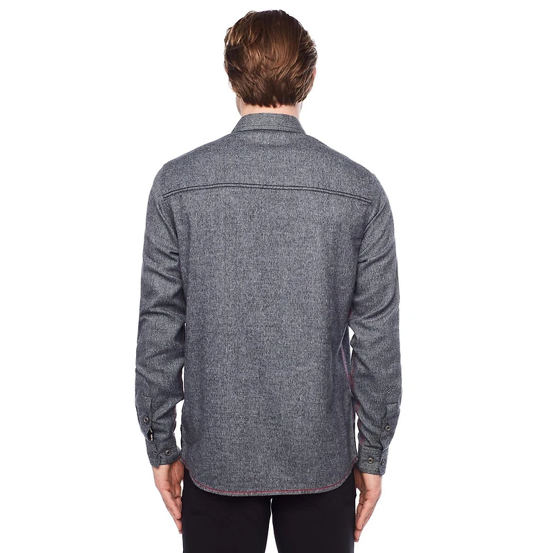 Dark Black Men's Long-Sleeve Button-Down Shirt
