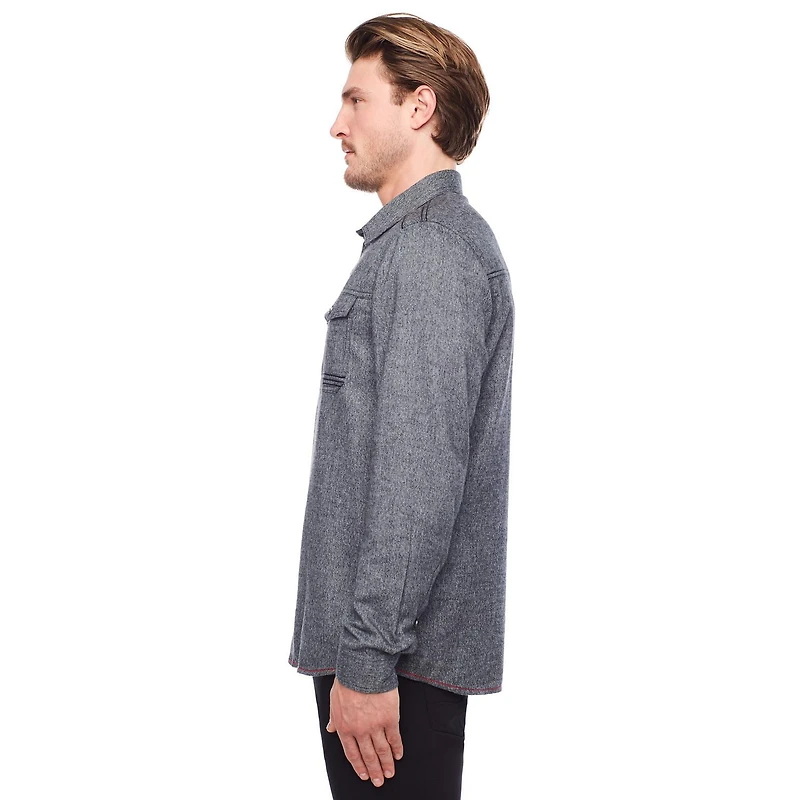 Dark Black Men's Long-Sleeve Button-Down Shirt