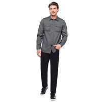 Dark Black Men's Long-Sleeve Button-Down Shirt