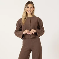 Bloom Girl Long Sleeve Cropped Button up Sweater