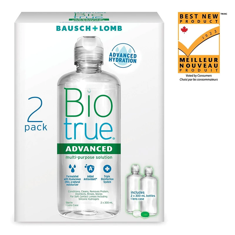 Biotrue Advanced Multi-Purpose Solution Twin Pack, Biotrue® Advanced Multi-Purpose Solution helps make wearing contact lenses easier on your eyes and has all the benefits of original Biotrue Multi-Purpose Solution plus advanced hydration and disinfection.