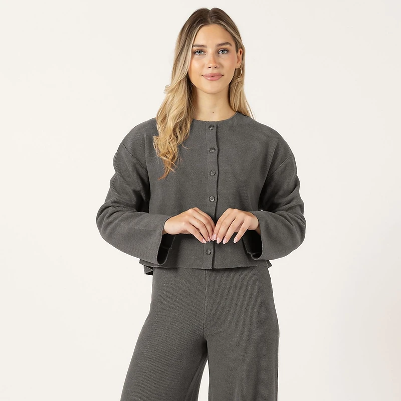 Bloom Girl Long sleeve cropped button up sweater