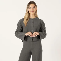 Bloom Girl Long sleeve cropped button up sweater