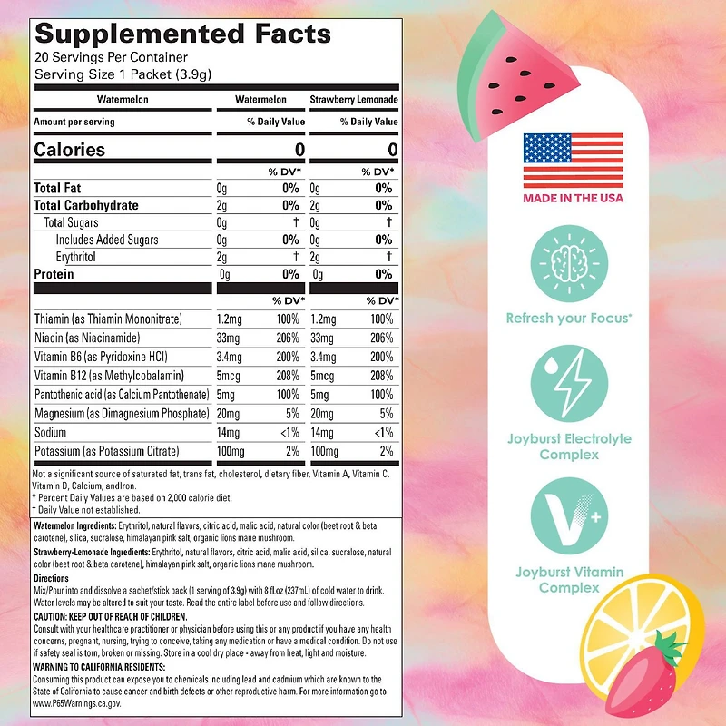 Joyburst Renew Premium Hydration Drink Mix Packets, Variety Pack