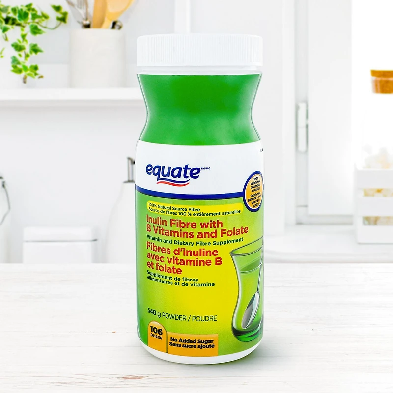 Fibres d'inuline avec vitamine b et folate, Sans sucre ajouté Equate 340 g poudre, 106 portions