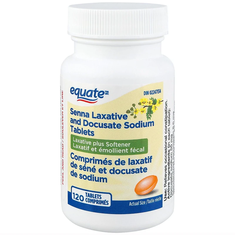 Equate Senna Laxative and Docusate Sodium Tablets, Laxative plus Softener, 120 tablets