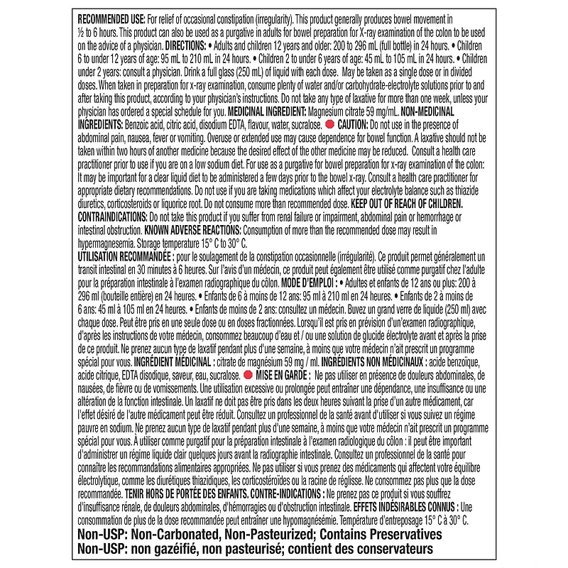 Solution orale de citrate de magnésium, citron Equate