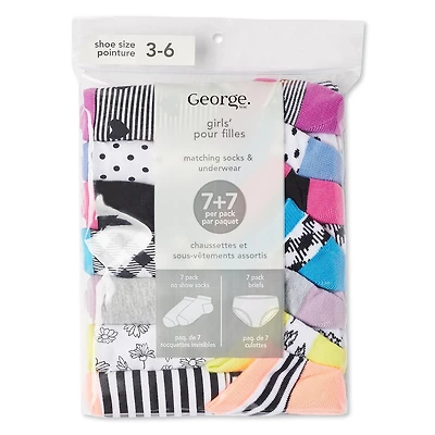 Lot de 14 caleçons avec chaussettes assorties George pour filles