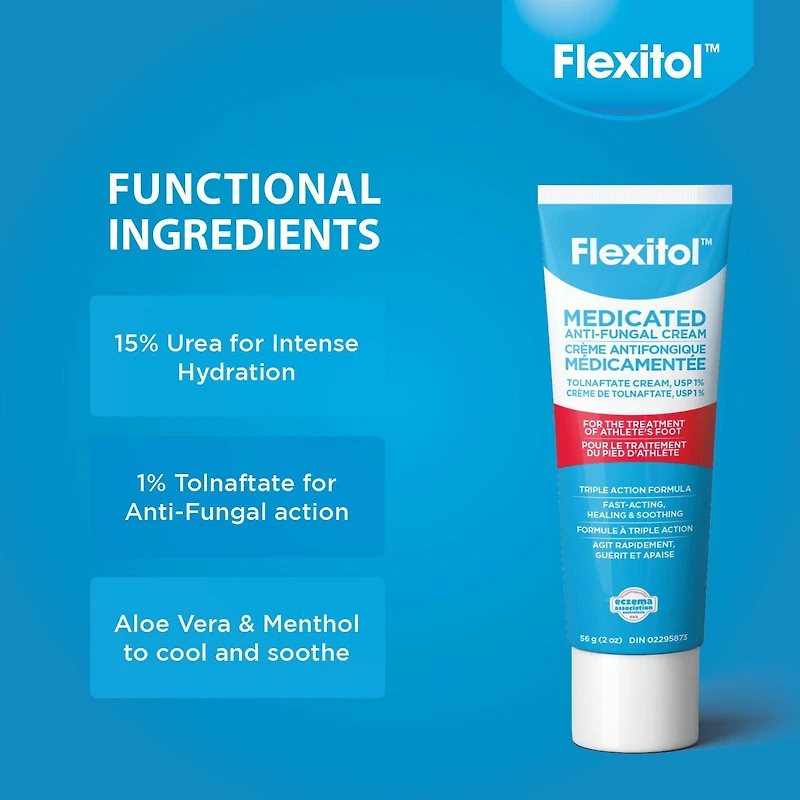 Flexitol Medicated Anti-Fungal Cream for Athlete's Foot, 56 g