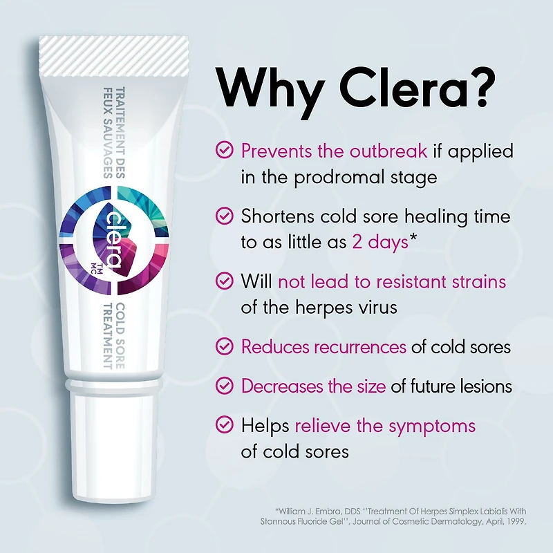 CLERA Cold Sore Treatment. Heals your cold sore in 2 days. Clinically proven. 5 ml
