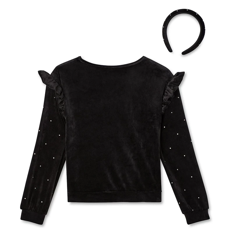 George Girls' Rhinestone Velour Top and Headband 2-Piece Set
