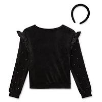 George Girls' Rhinestone Velour Top and Headband 2-Piece Set