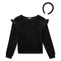 George Girls' Rhinestone Velour Top and Headband 2-Piece Set