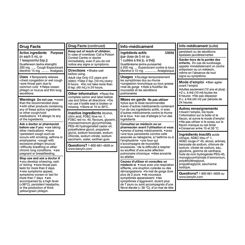Benylin Extra Strength Mucus & Phlegm Plus Cough Control Syrup, Daytime, Relieves Mucus & Phlegm plus Dry Cough, 100 ml