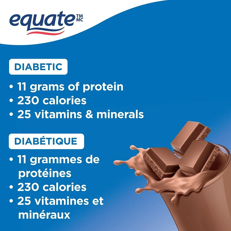 Equate Diabetic Chocolate Meal Replacement, 6 x 237 mL