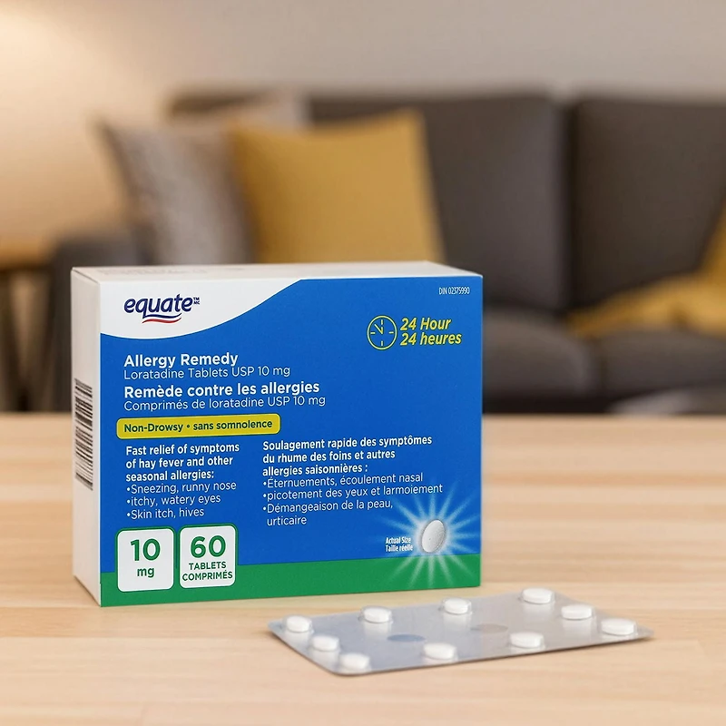 Remède contre les allergies, Comprimés de loratadine, 10 mg Equate 60 comprimés
