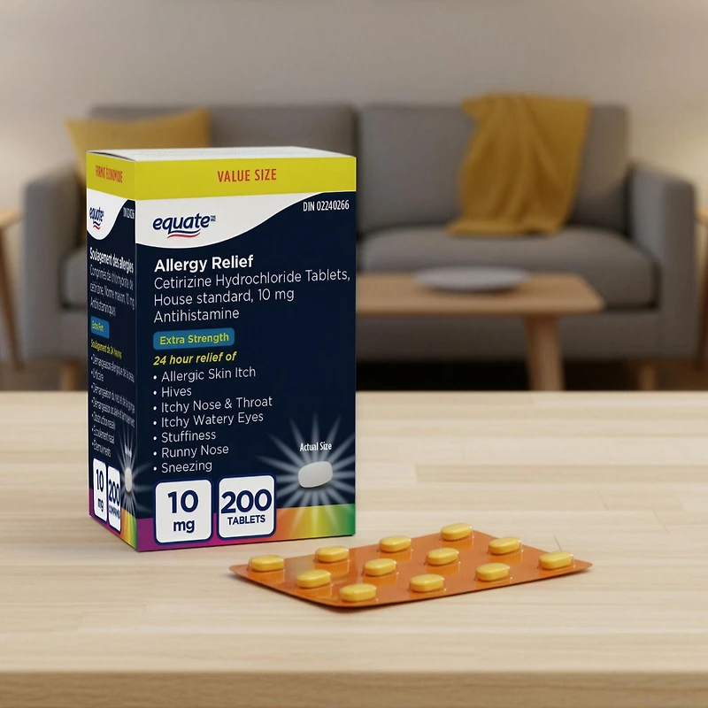 Soulagement des allergies, Comprimés de cétirizine, 10 mg, Extra fort Equate