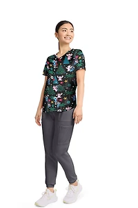 Haut pour femmes de la collection mode Scrubstar, imprimé Snow Cute à col en V