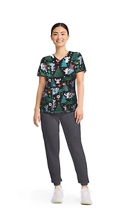 Haut pour femmes de la collection mode Scrubstar, imprimé Snow Cute à col en V