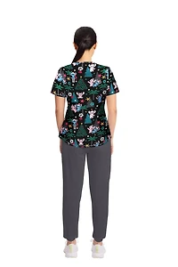 Haut pour femmes de la collection mode Scrubstar, imprimé Snow Cute à col en V